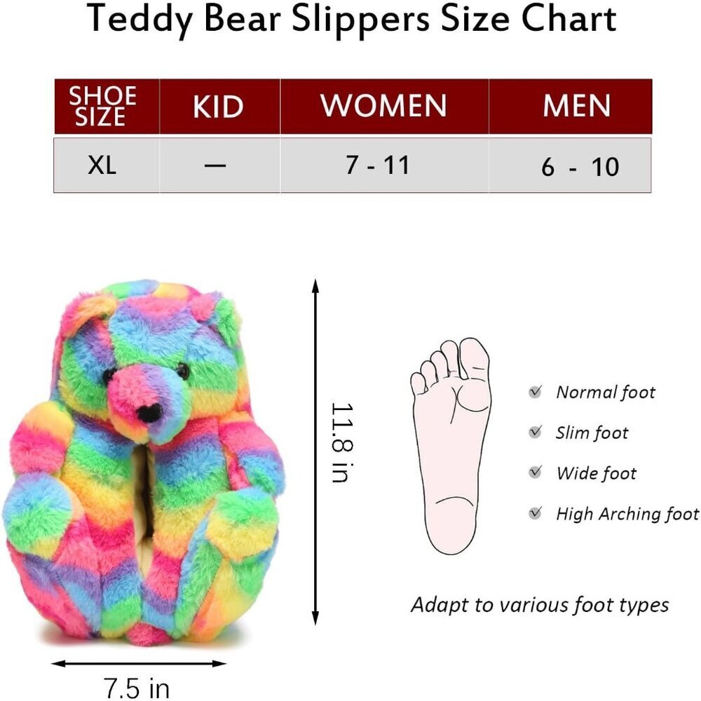 Women's Cute Fuzzy A06-rainbow Teddy Bear Slippers Cozy Cartoon Indoor Shoes - Picture 4 of 9